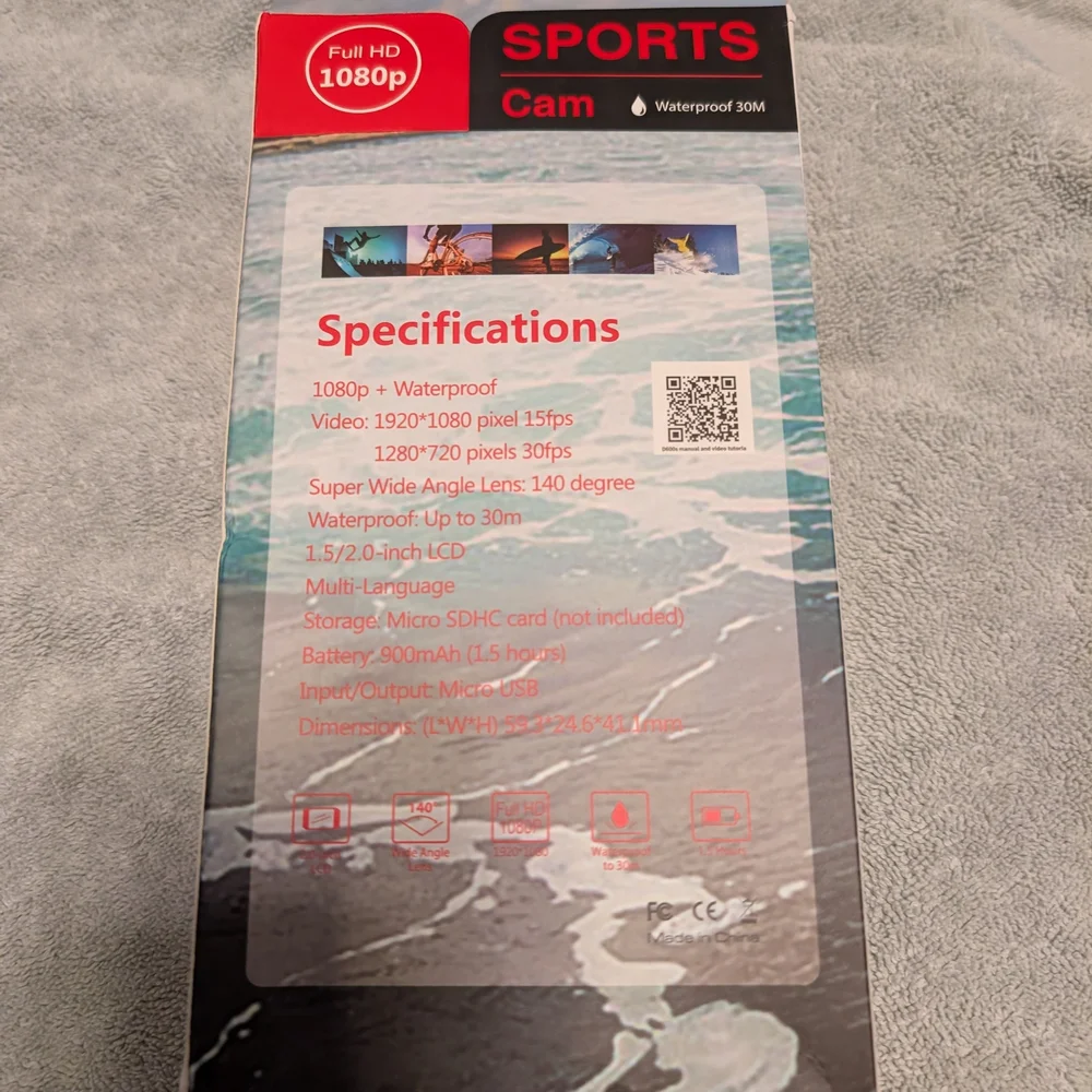 Sports Cam HD Waterproof Camera - Black